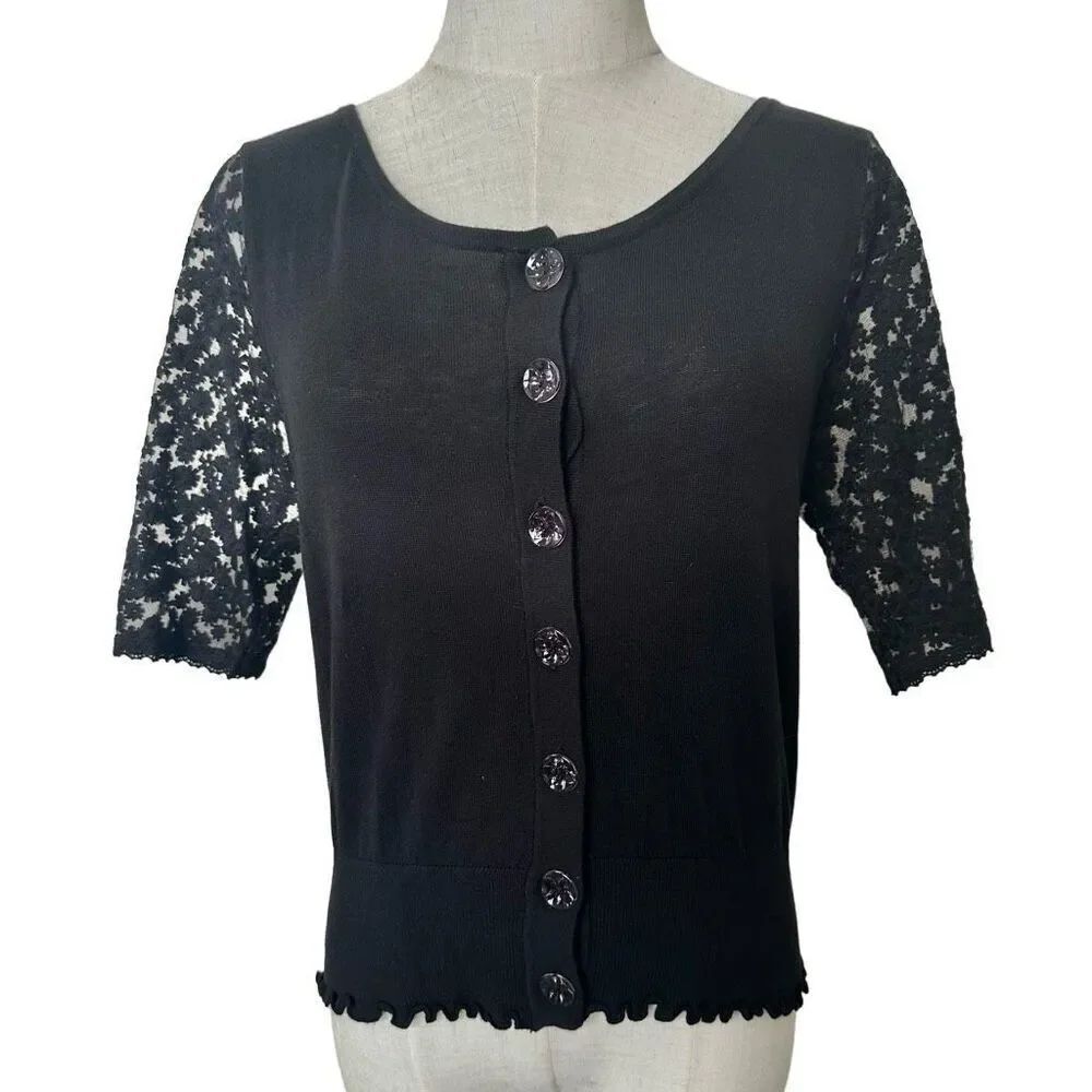 August Silk black lace top/cardigan